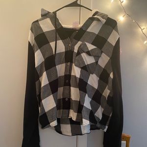 Black & White Plaid Buttondown Hoodie